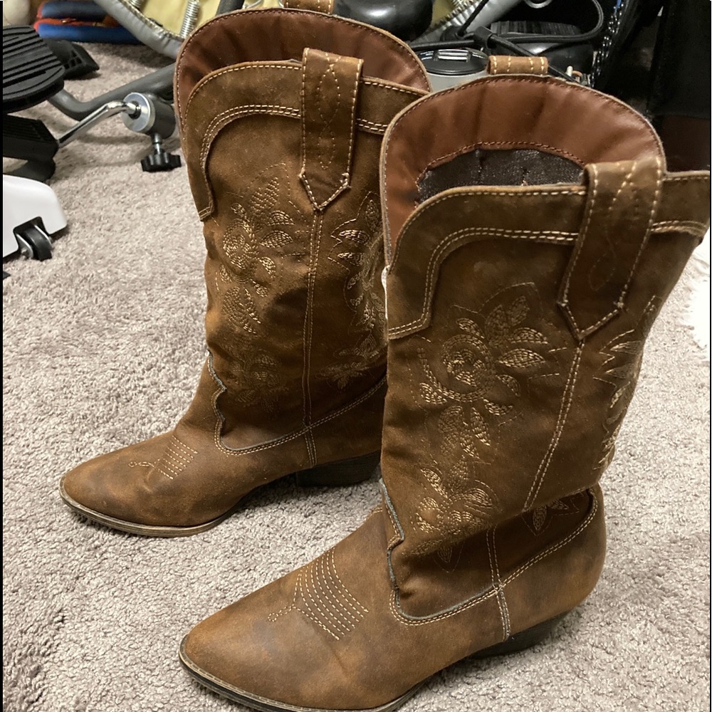 Rampage Cowboy Boots Brown Embroided Pointed Toe RAM-VIDA 429105 Sz 7 M